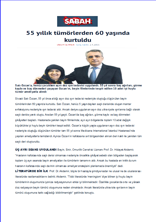 55 yıllık tümörden 60 yaşında kurtuldu